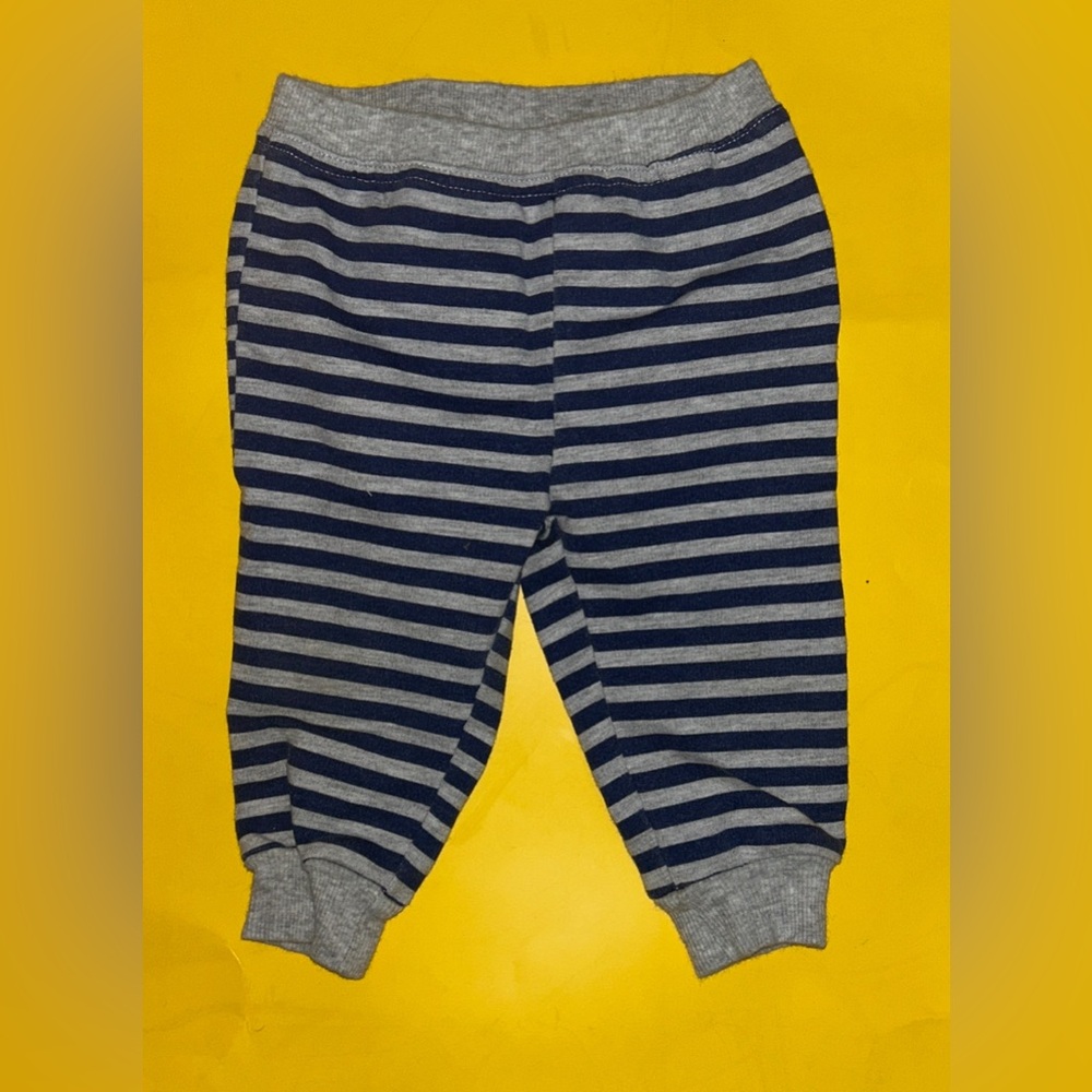Baby Essentials Gray and Blue Striped Joggers Soft Cotton Blend